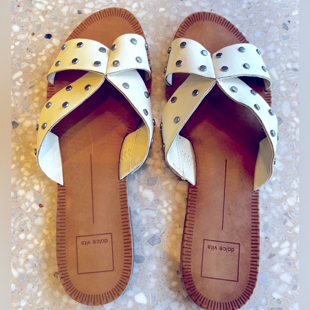 Dolce Vita White Studded Slides Sz 9.5